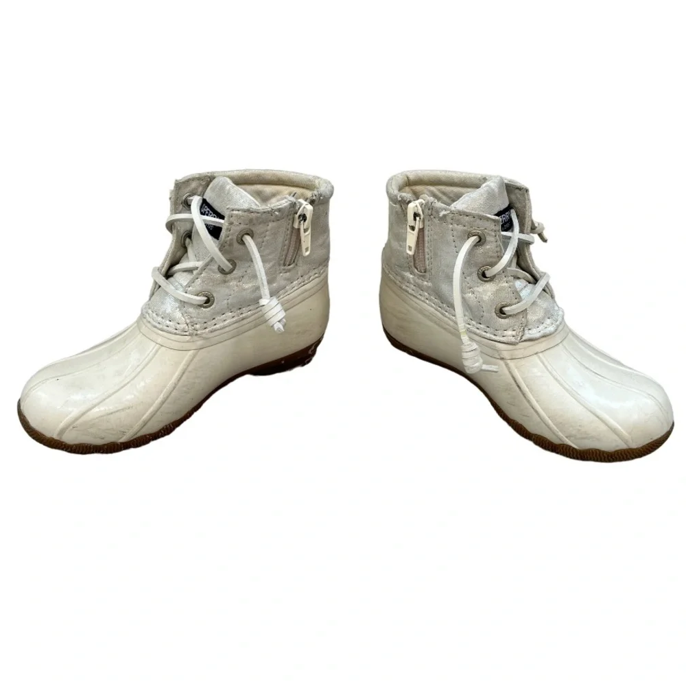 Sperry Saltwater Duck Boots Snow Rain Boots Ivory White Metallic Girls Size 9